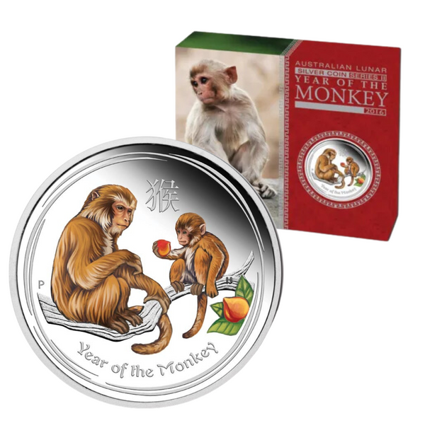 2016 $1 Year of the Monkey Coloured 1oz Silver Proof Coin
