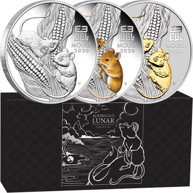 2020 $1 Year of the Mouse 1oz Silver Trio Set