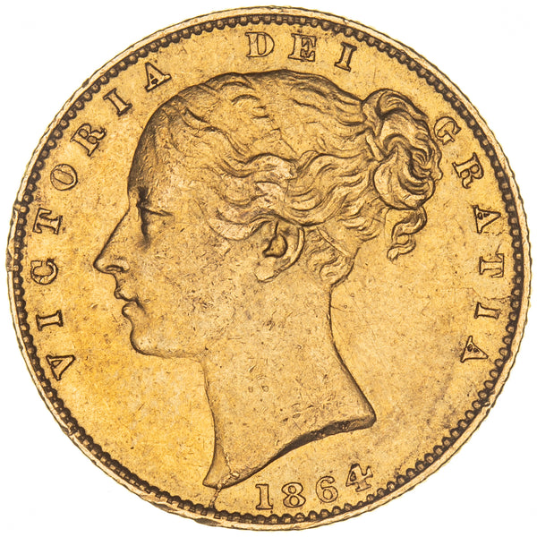 1864 Great Britain Queen Victoria Shield Sovereign Good Very Fine