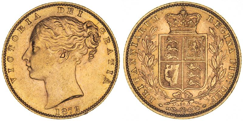 1872 Great Britain Queen Victoria Shield Sovereign Good Very Fine