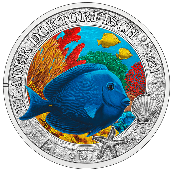 2024 €3 Luminous Marine Life Blue Doctorfish Brilliant Uncirculated Coin