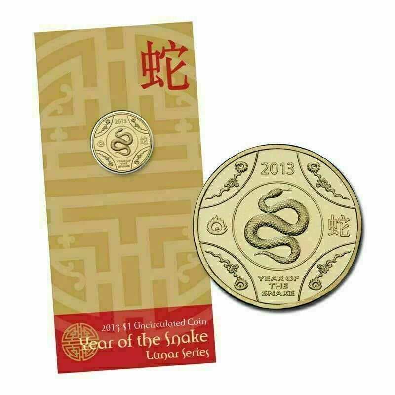 2013 $1 Year of the Snake Carded Coin