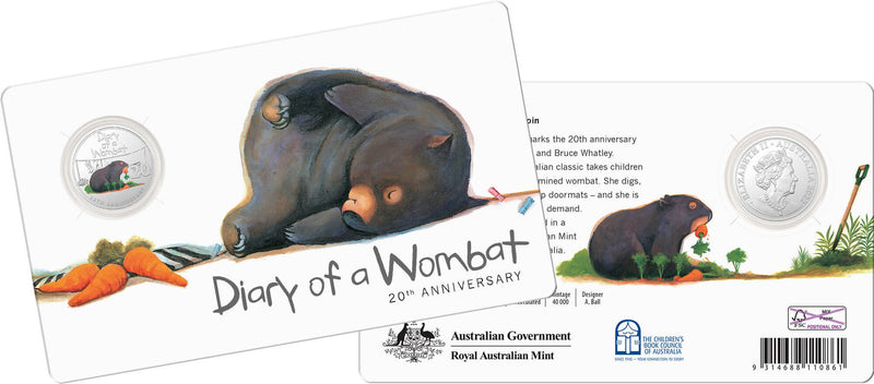 2022 20c The Diary of a Wombat 20th Anniversary Coloured Uncirculated Coin