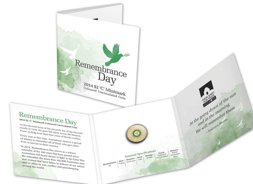 2014 $2 Remembrance Day Green Dove 'C' Mint Mark