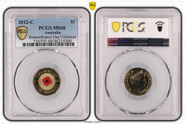 2012 $2 Remembrance Day Red Poppy 'C' Mintmark PCGS MS68