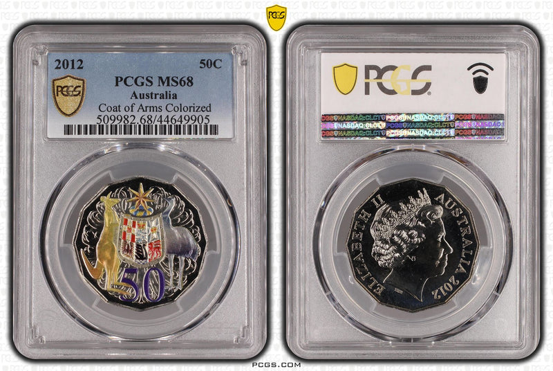 2012 50c Colourised Coat of Arms PCGS MS68