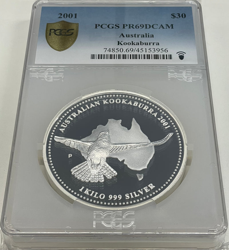 2001 $30 Kookaburra 1 Kilo Silver Proof Coin PCGS PR69DCAM