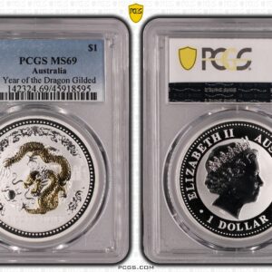2000 Australia $1 Year of the Dragon Gilded PCGS MS69